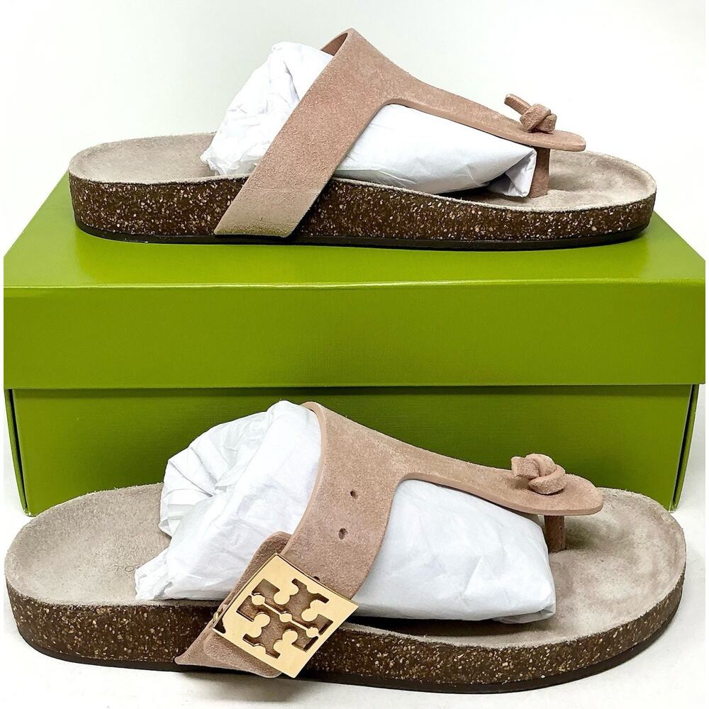 đTory Burch Mellow T-Strap Suede Thong Cork Malva Pink Sandals NIB - Picture 5 of 12
